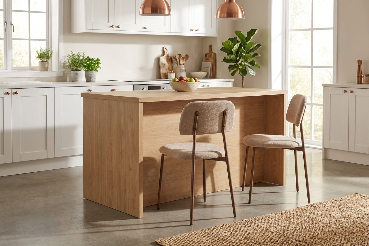 Lot de 4 Chaises – Piètement Effet Noyer & Tissu Sable | Style Contemporain