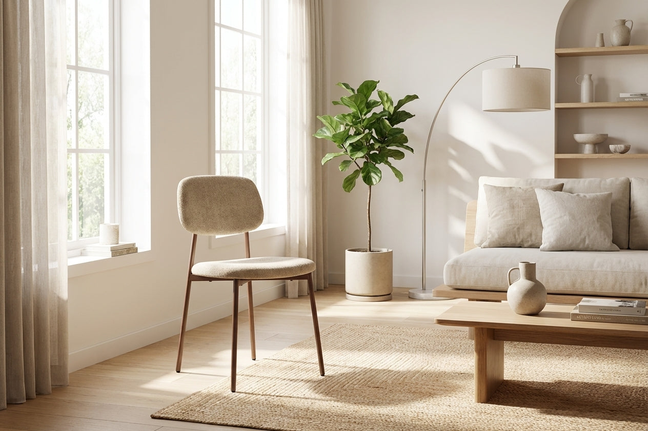 Lot de 4 Chaises – Piètement Effet Noyer & Tissu Sable | Style Contemporain