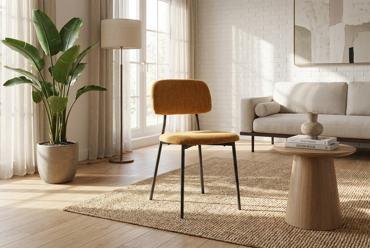 Lot de 4 Chaises – Piètement Métal Noir & Tissu Ocre | Style Contemporain
