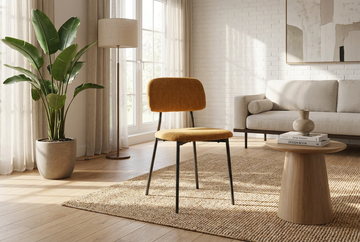 Lot de 4 Chaises – Piètement Métal Noir & Tissu Ocre | Style Contemporain