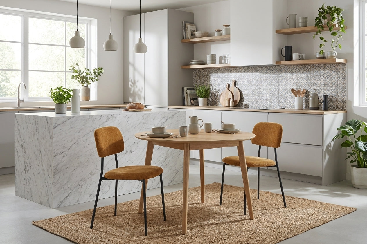 Lot de 4 Chaises – Piètement Métal Noir & Tissu Ocre | Style Contemporain