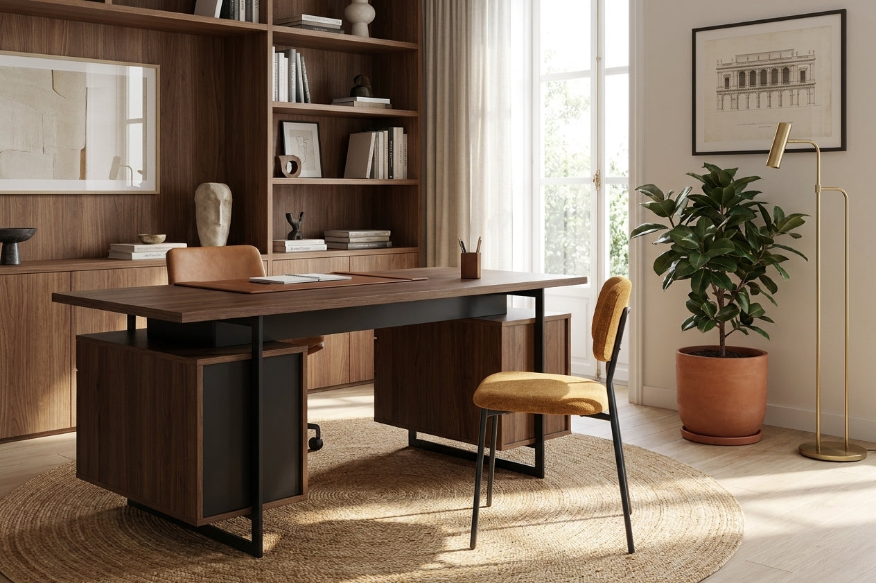 Lot de 4 Chaises – Piètement Métal Noir & Tissu Ocre | Style Contemporain