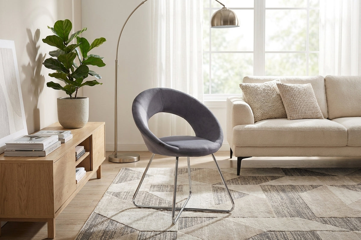 Lot de 4 Chaises BUBBLE Chrome velours - Gris #couleur_gris