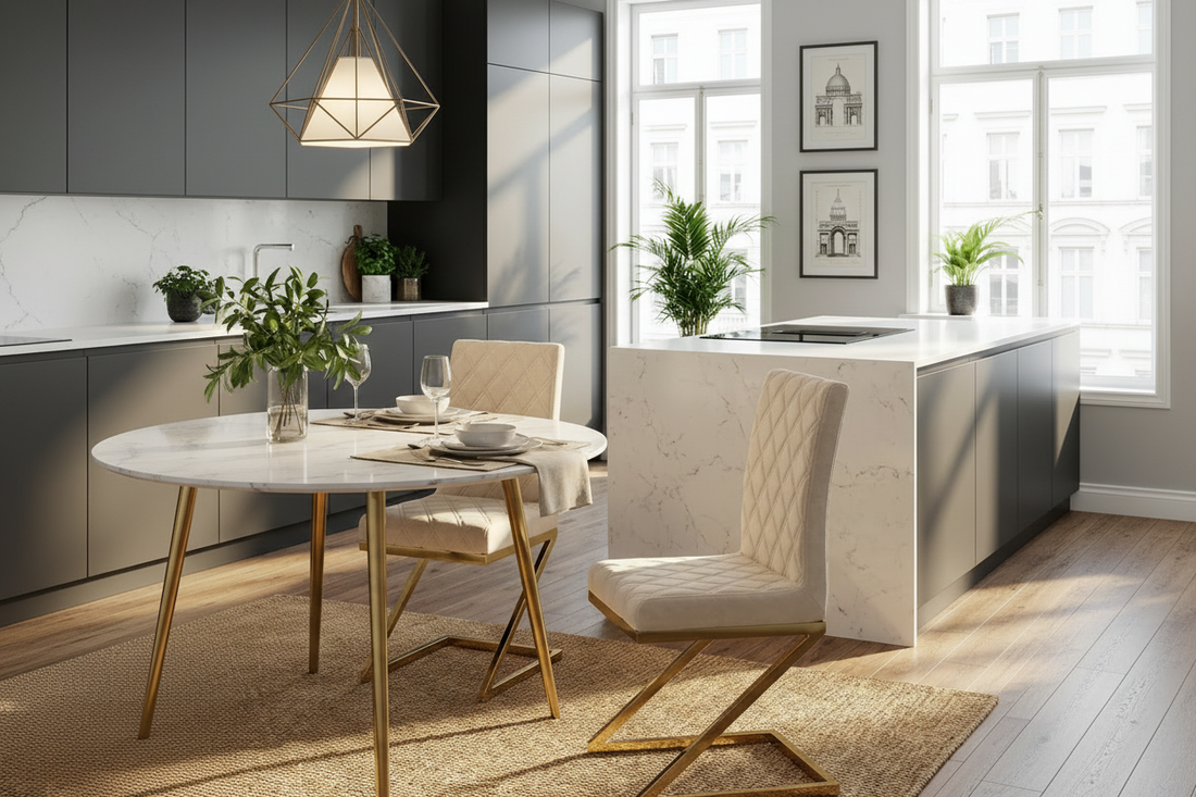 Lot de 6 chaises velours beige pieds métal 108 cm - COCOMAT