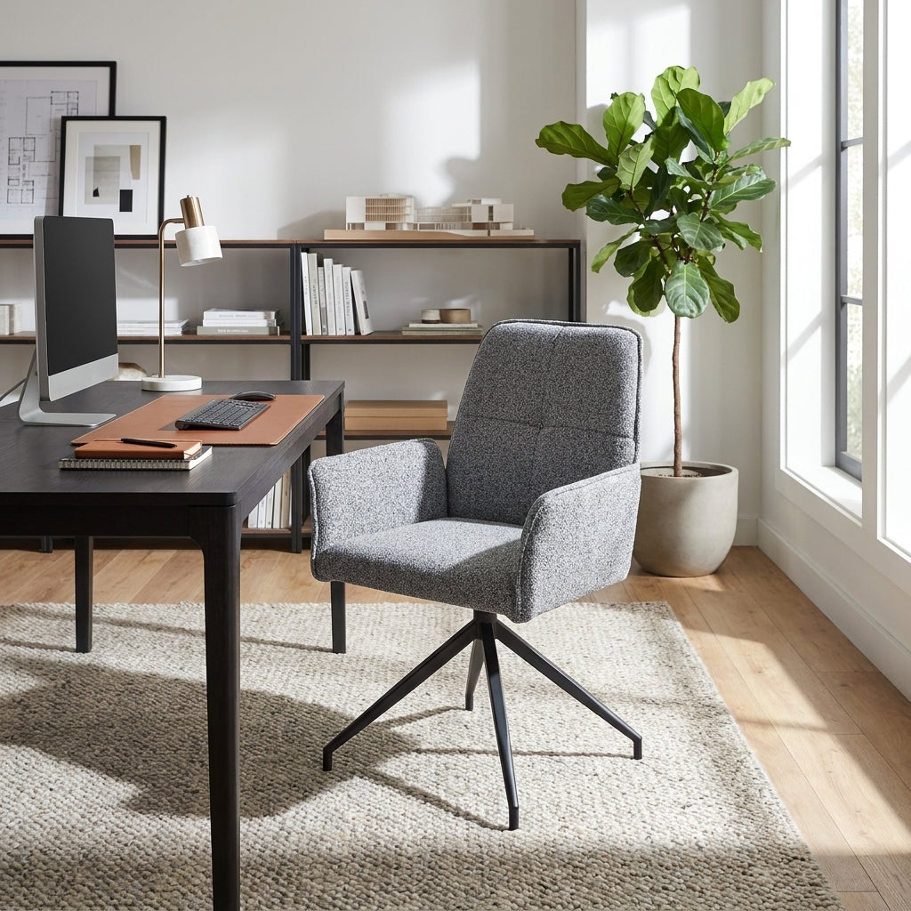 Lot 2 Chaises de Bureau Lutetia Tissu Tweed Anthracite Pieds Métal Noir 65x62x88cm