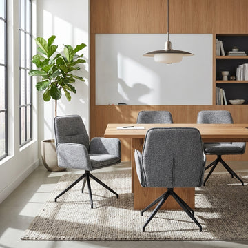 Lot 2 Chaises de Bureau Lutetia Tissu Tweed Anthracite Pieds Métal Noir 65x62x88cm