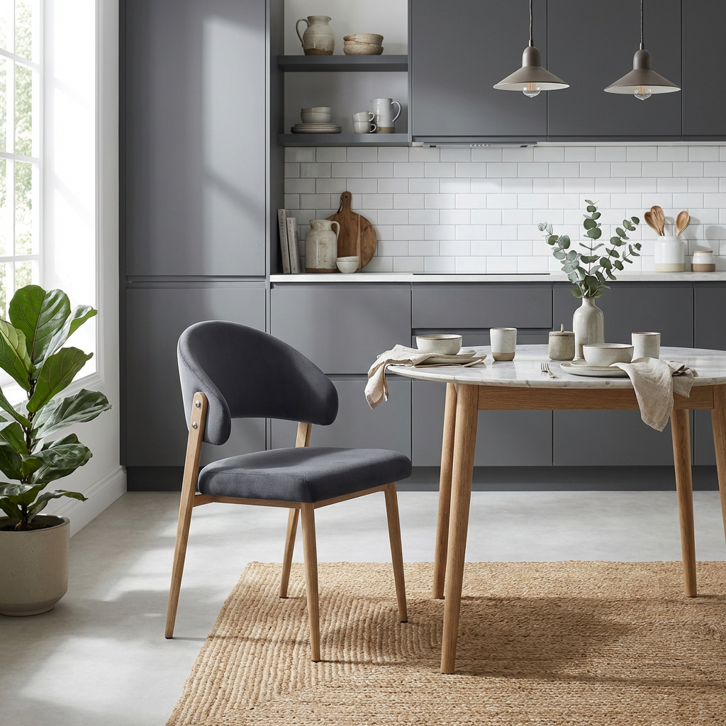 Lot de 4 chaises salle à manger velours anthracite pieds effet bois LAMIA #couleur_anthracite