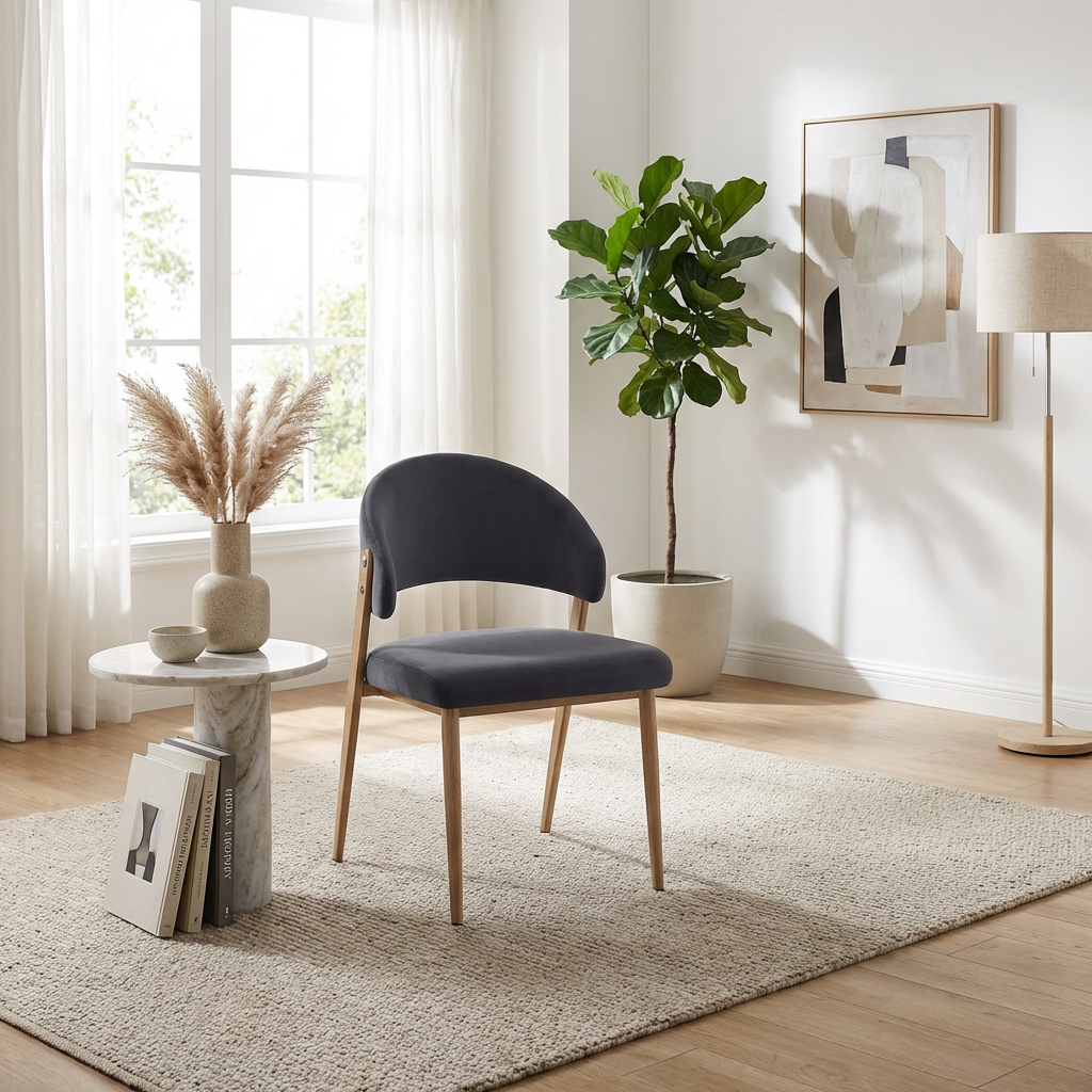 Lot de 4 chaises salle à manger velours anthracite pieds effet bois LAMIA #couleur_anthracite