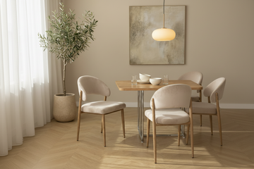 Lot 4 chaises salle à manger velours beige pieds effet bois LAMIA #couleur_beige