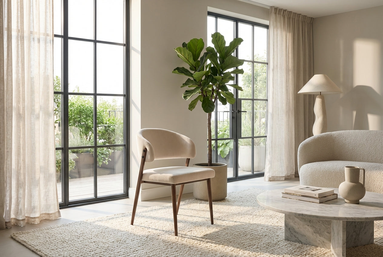 Lot de 4 chaises salle à manger velours beige pieds effet noyer métal LAMIA #couleur_beige