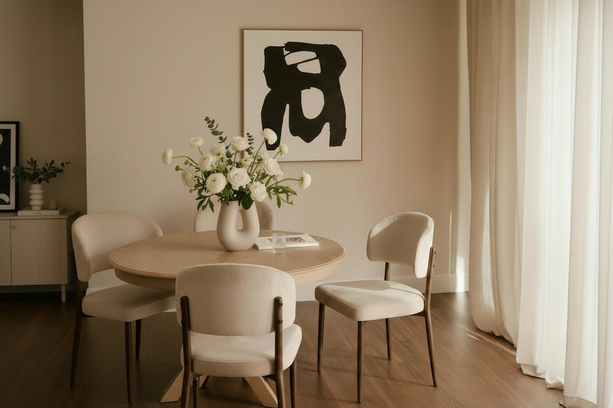 Lot de 4 chaises salle à manger velours beige pieds effet noyer métal LAMIA #couleur_beige