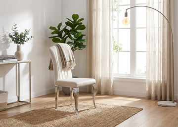Lot de 6 chaises salle à manger velours beige pieds chrome 101 cm LOUIS