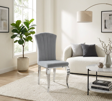 Lot de 6 Chaises Salle à Manger Baroque – Velours Gris & Pieds Chromés