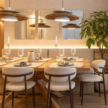 Lot de 4 Chaises de salle à manger Design – Piètement Effet Noyer & Tissu Beige