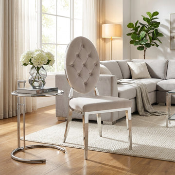Lot de 4 chaises MEDAILLON capitonnées  chrome et velours Moka
