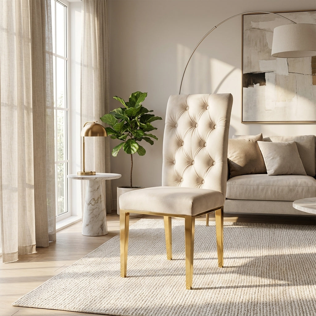 Lot de 2 chaises NEVADA capitonnés gold - Beige