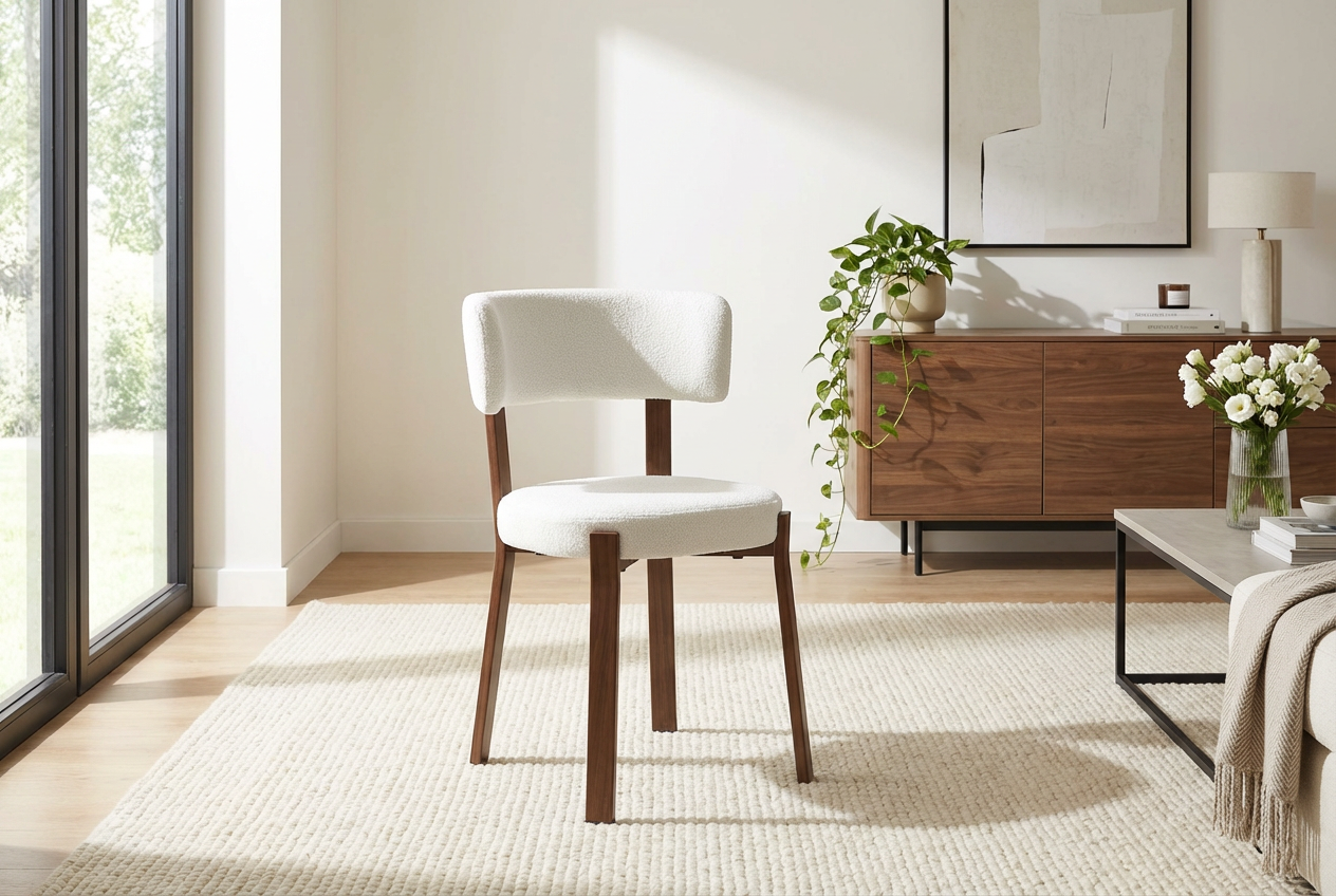 Lot de 4 chaises de salle à manger en tissu beige métal effet noyer NORDIK