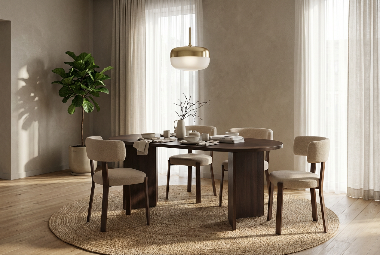 Lot de 4 chaises de salle à manger en tissu beige métal effet noyer NORDIK