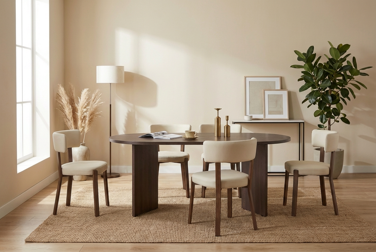 Lot de 4 chaises de salle à manger en tissu beige métal effet noyer NORDIK