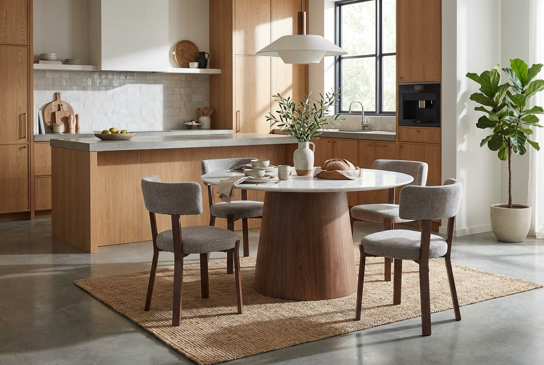 Lot de 4 chaises salle à manger tissu moka pied effet noyer 80x44x43 cm NORDIK #couluer_moka