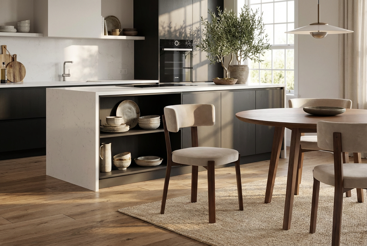 Lot de 4 chaises salle à manger velours beige métal effet noyer 80x44x43 cm NORDIK #couleur_beige