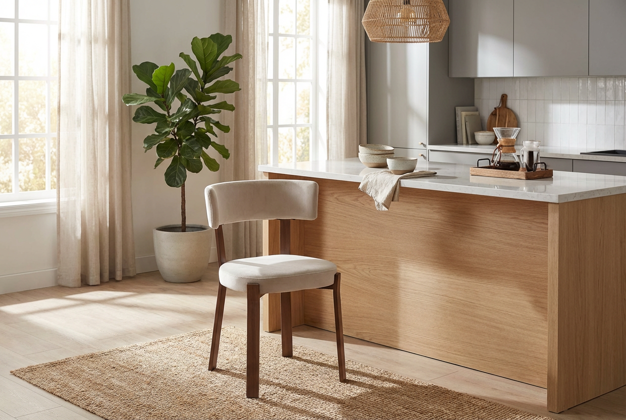 Lot de 4 chaises de salle à manger en velours beige pieds métal effet noyer  NORDIK