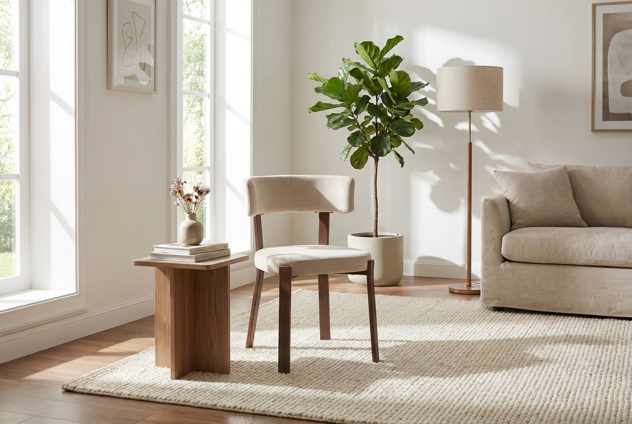 Lot de 4 chaises de salle à manger en velours beige pieds métal effet noyer  NORDIK