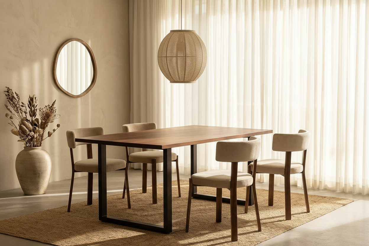 Lot de 4 chaises de salle à manger en velours beige pieds métal effet noyer  NORDIK
