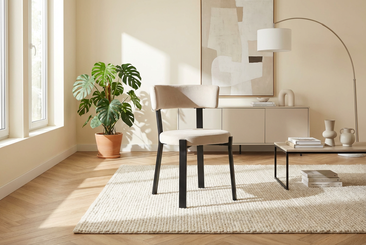 Lot de 4 chaises de salle à manger velours beige pieds métal noir NORDIK