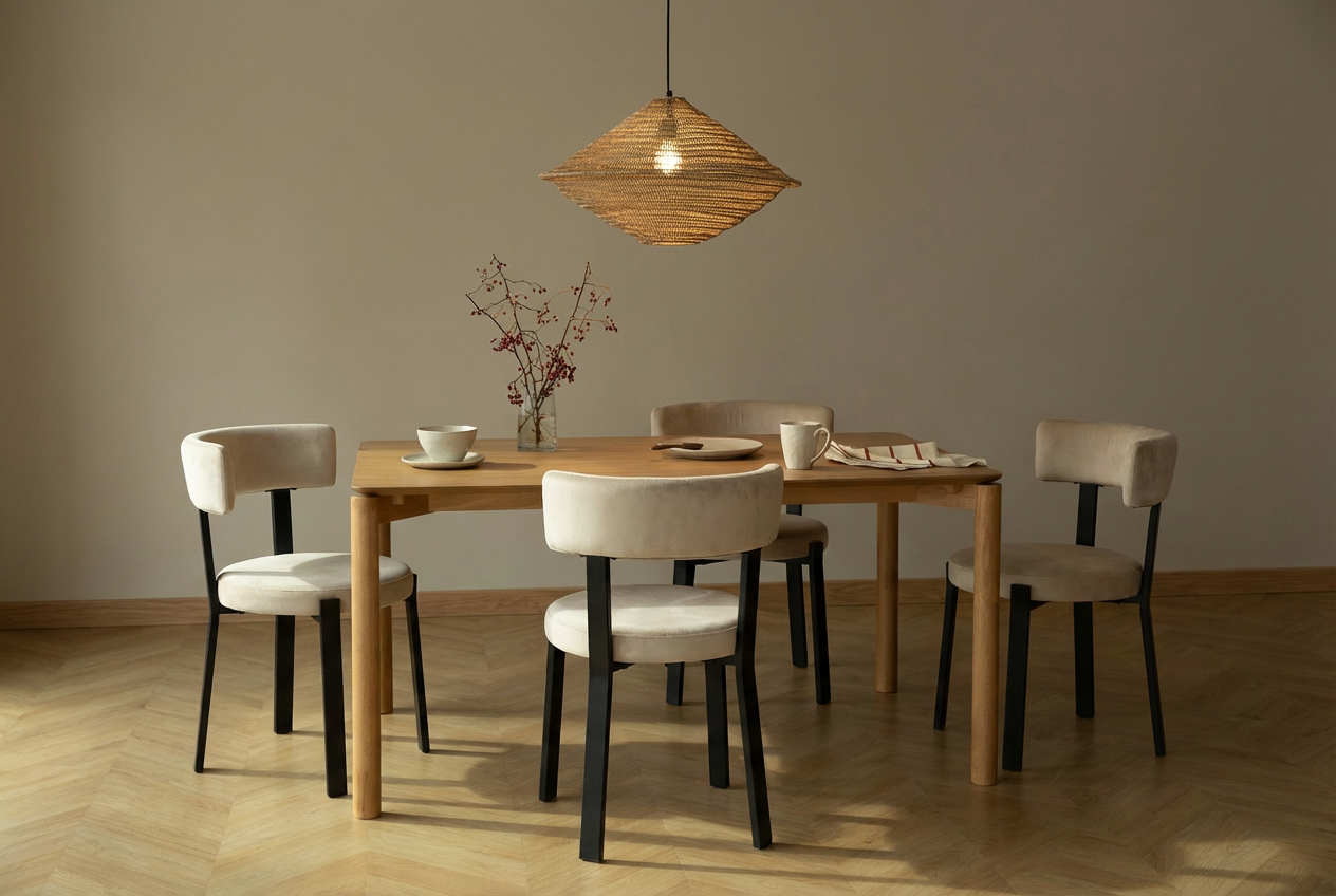 Lot de 4 chaises de salle à manger velours beige pieds métal noir NORDIK