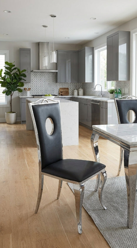 Lot de 4 Chaises baroque ROYAL Chrome Simili NOIR