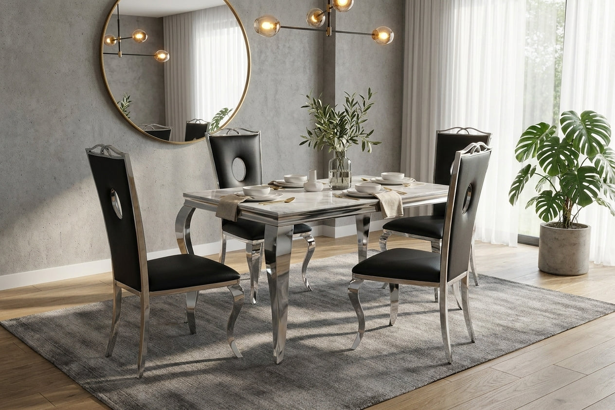 Lot de 4 Chaises baroque ROYAL Chrome Simili NOIR