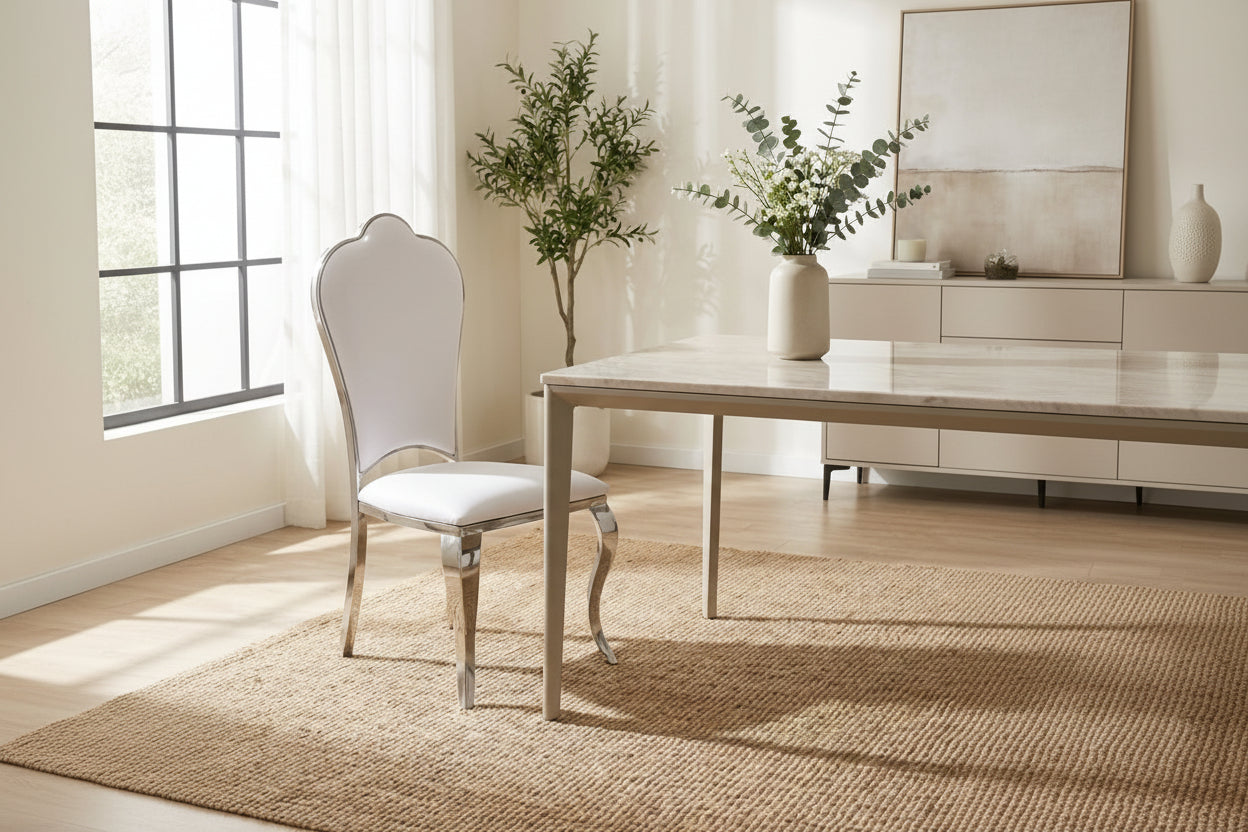 Lot de 4 Chaises Prestige Chrome simili cuir Blanc- SAKURA