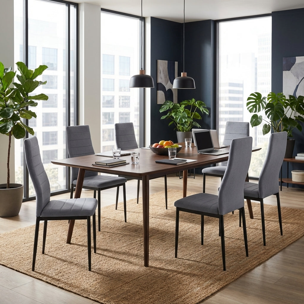 Lot 6 chaises velours gris pieds métal noir 52x45x90 cm TOLIA