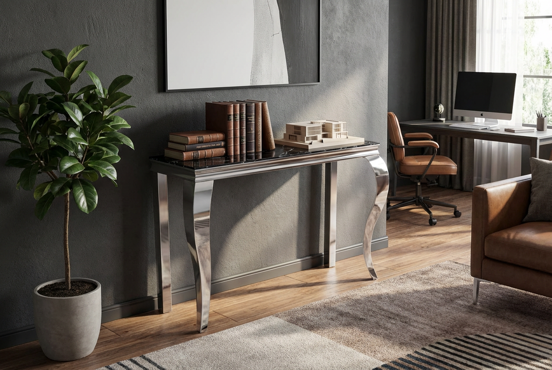 Console BAROQUE chrome verre marbre 120x40x78 cm