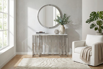 Console effet marbre blanc structure métal chrome 120x40x78 cm PORTOFINO