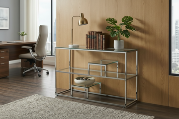 Console métal chrome plateau transparent 120x40x78 cm ROMY