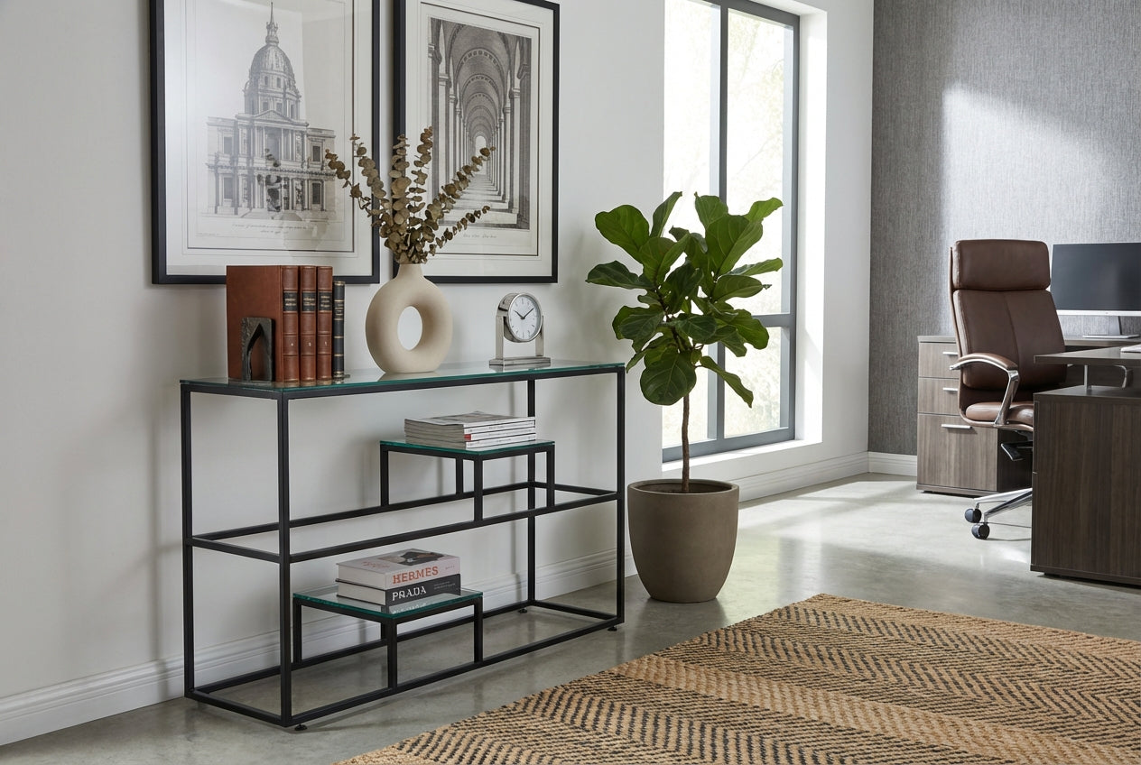 Console métal plateau transparent 120x40x80 cm ROMY