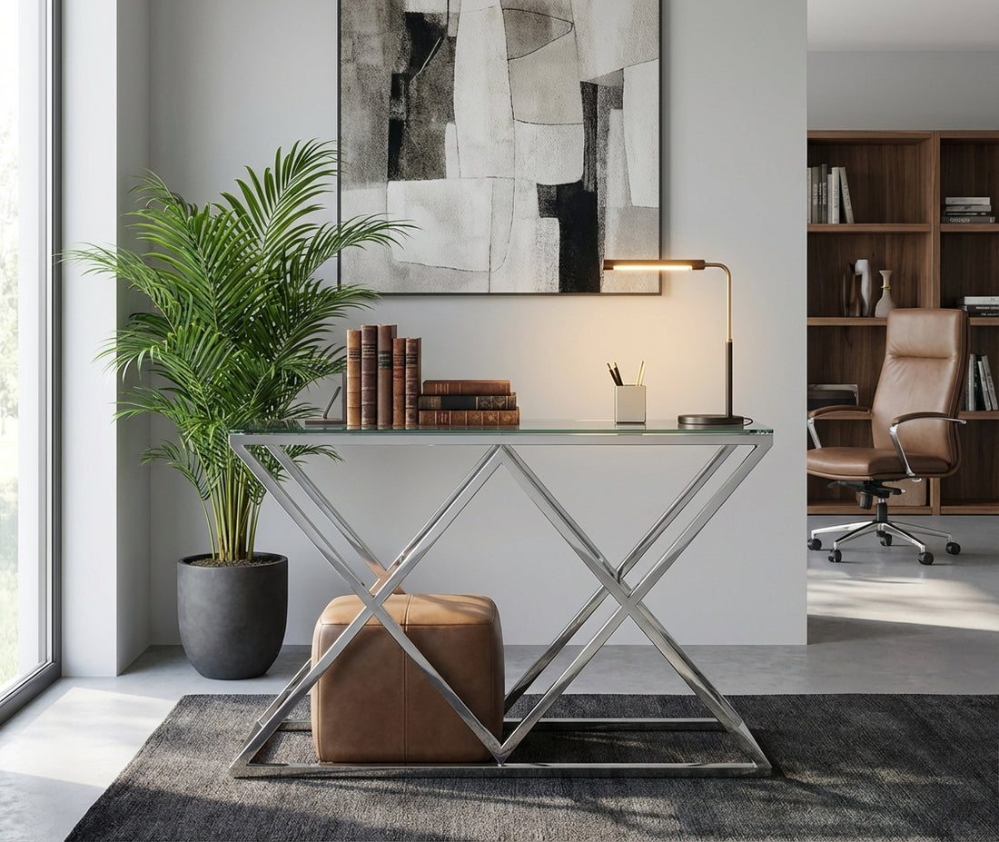 Console TRIANGLE Chrome 120x40 cm #couleur_Transparent