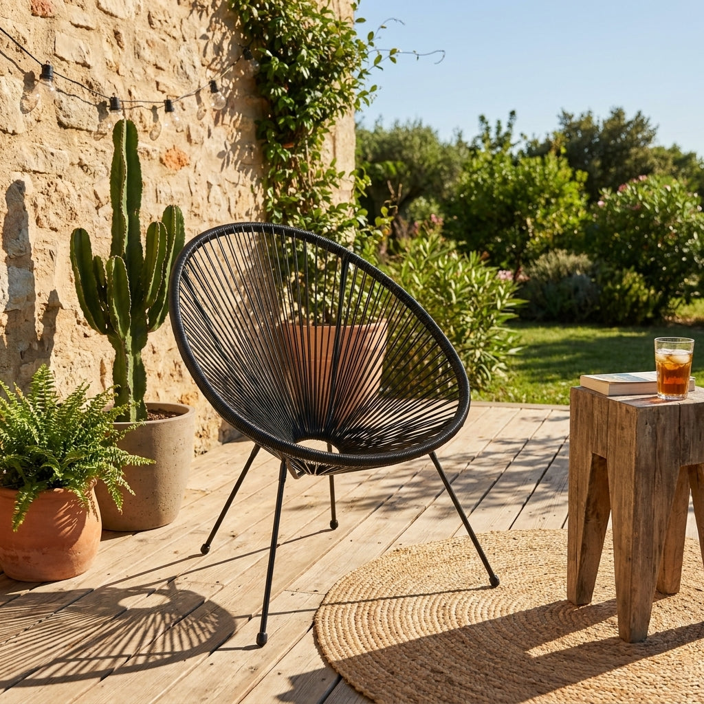 Fauteuil ACAPULCO – Cordage Noir & Structure Métal