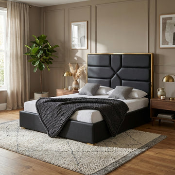 Lit 2 places GOLD MARK simili cuir noir 140x190 cm avec sommier intégré