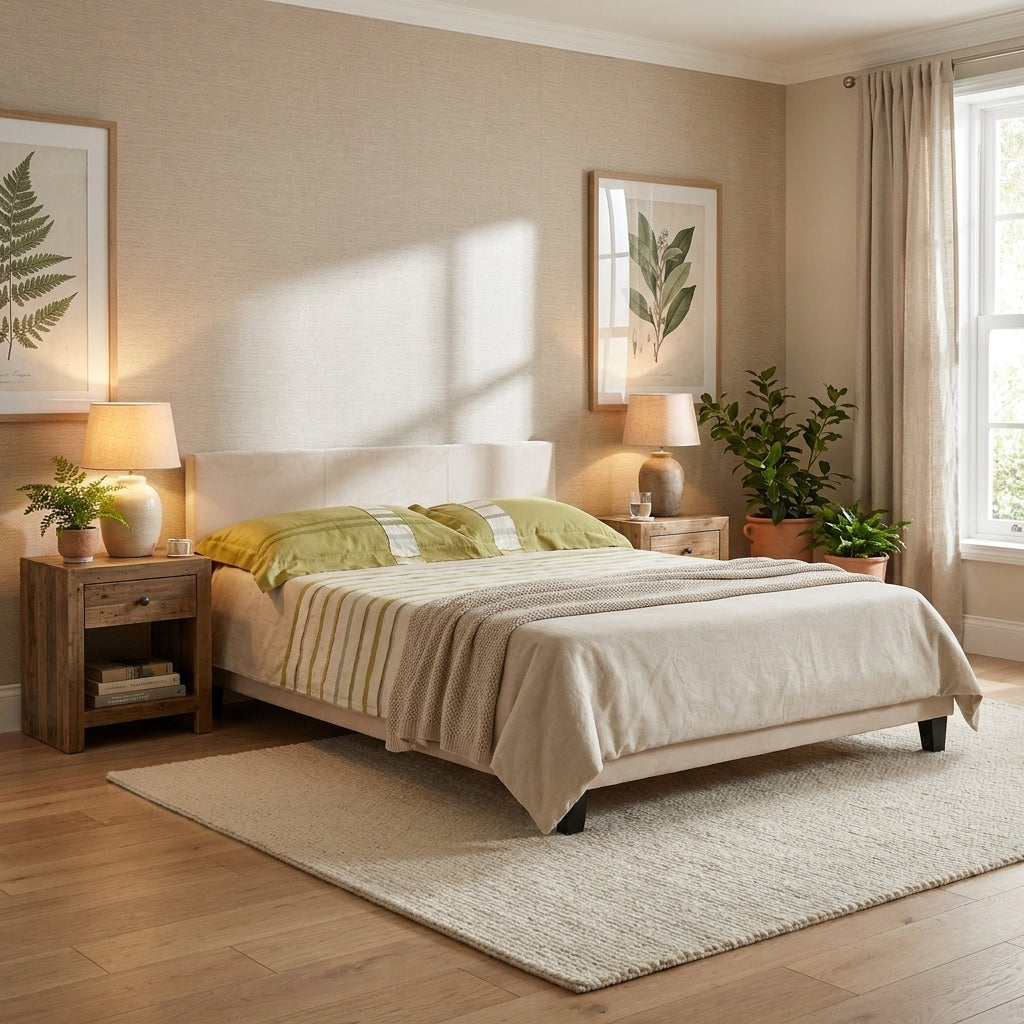 Lit 2 places  MELBOURNE Velours BEIGE 160x200 cm avec sommier intégré