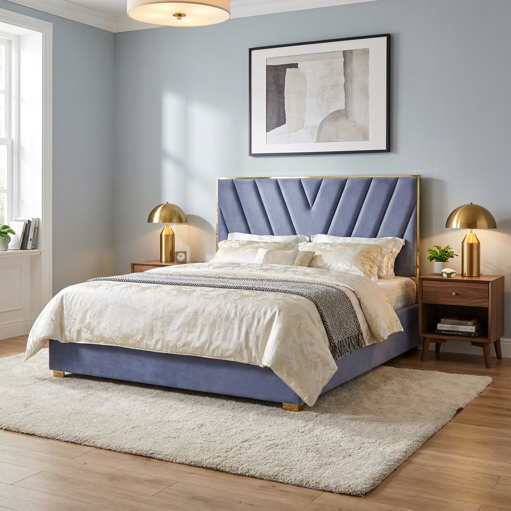 Lit adulte VERA 140x190 cm en velours gris avec sommier intégré