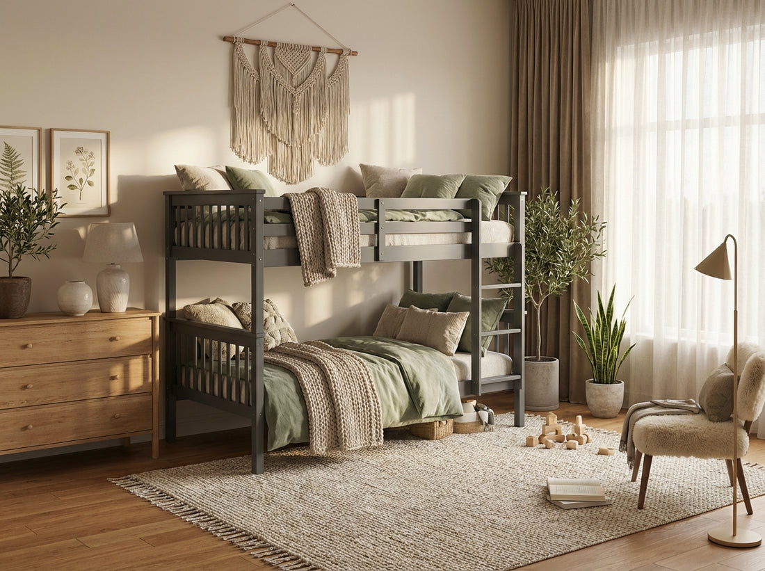 Lit superposé en bois gris 90x190 cm 1+1 BATNA