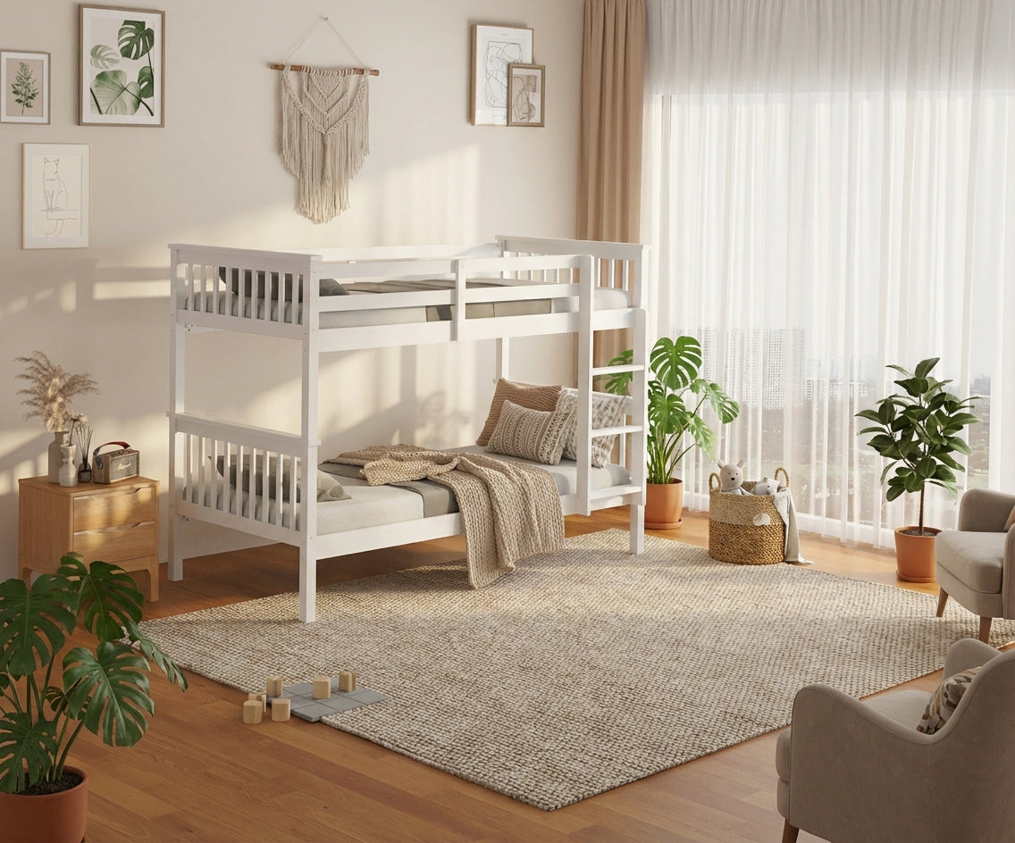 Lits superposés 90x190 bois blanc échelle sommiers lattes inclus - BATNA