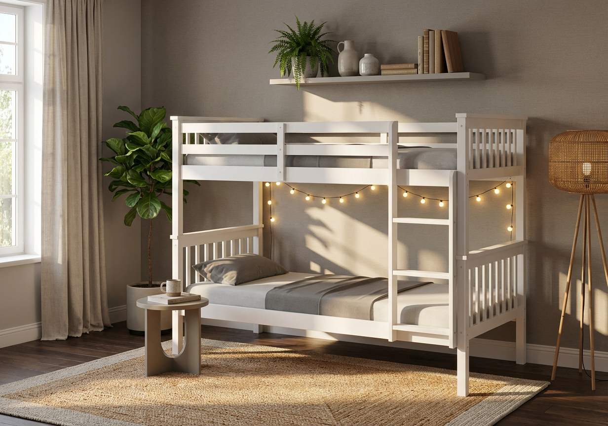 Lits superposés 90x190 bois blanc échelle sommiers lattes inclus - BATNA
