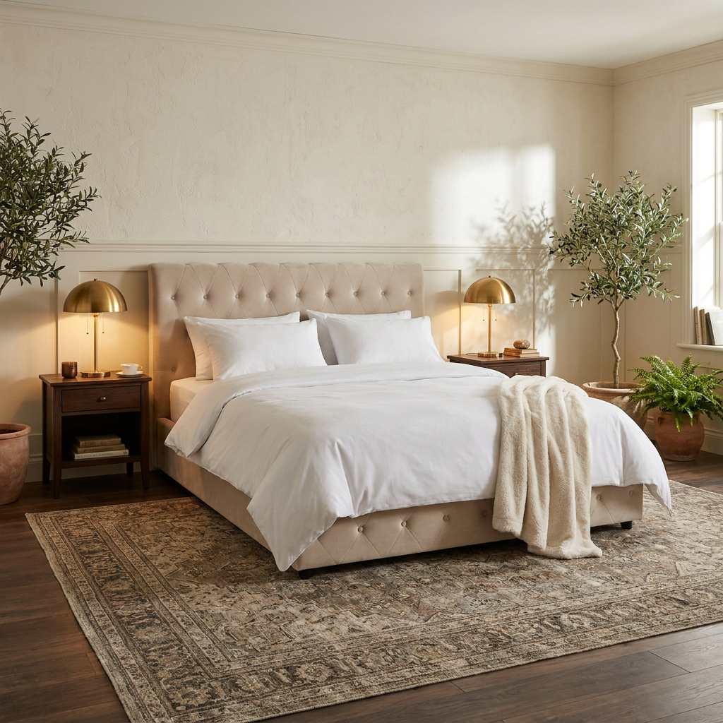 Lit coffre 2 places en velours beige 180x200cm CORSICA