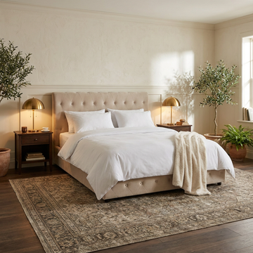 Lit coffre 2 places en velours beige 180x200cm CORSICA