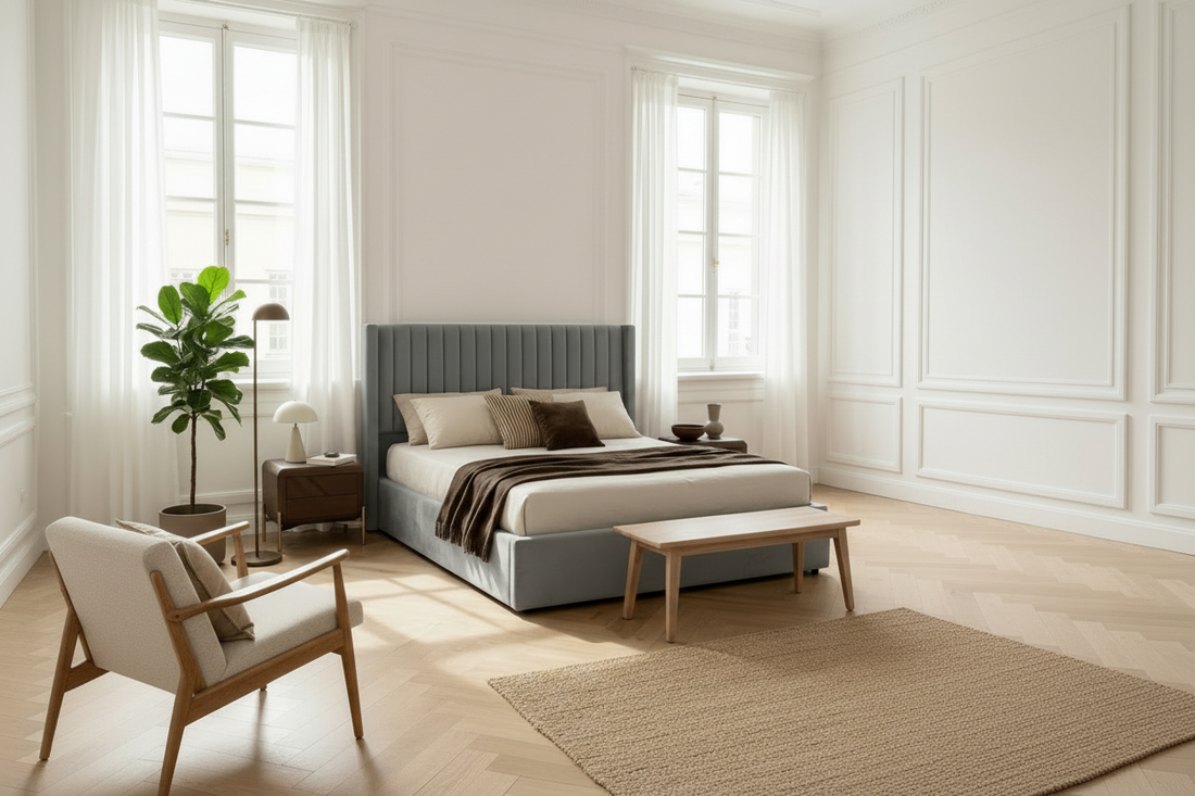 LIT DOUBLE COFFRE CAMILLE 140X190CM #couleur_gris