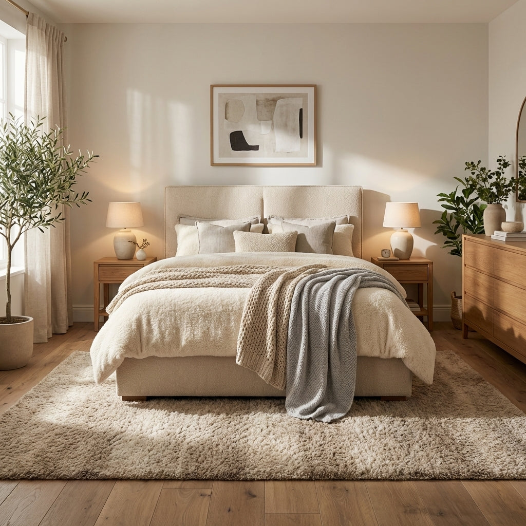 Lit coffre double tissu chenille beige sommier relevable 180x200 cm OLIVIA